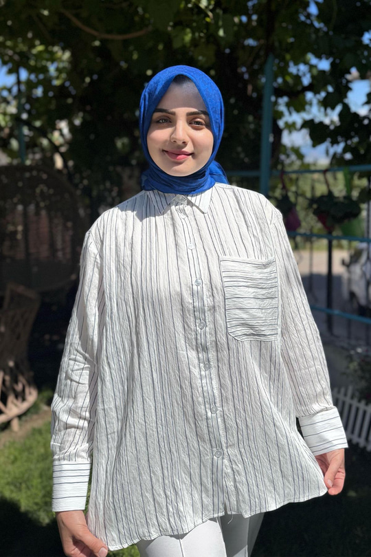 Çizgili Salaş Gömlek Lacivert-Beyaz