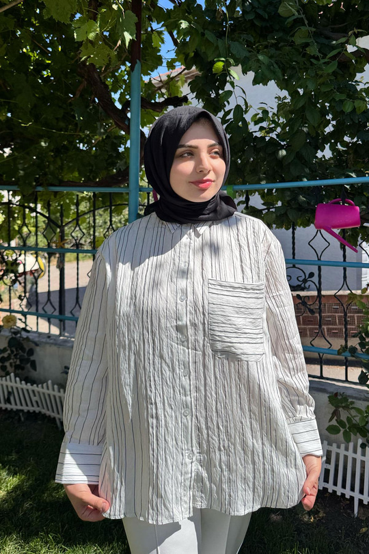 Çizgili Salaş Gömlek Siyah-Beyaz