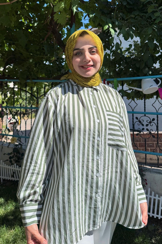 Çizgili Salaş Gömlek Yeşil