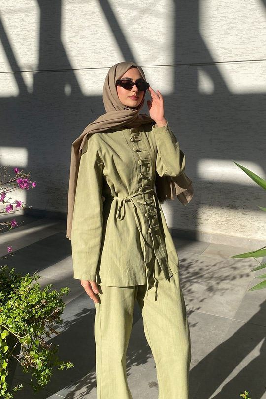 Clandestina Düğme Detaylı Takım Fıstık Yeşil