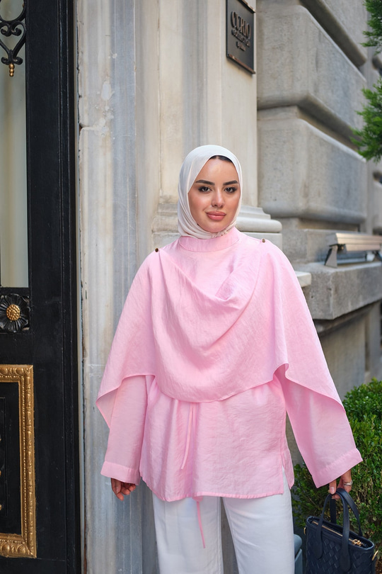 Çıkarılabilir Şal Detay Tunik Pembe