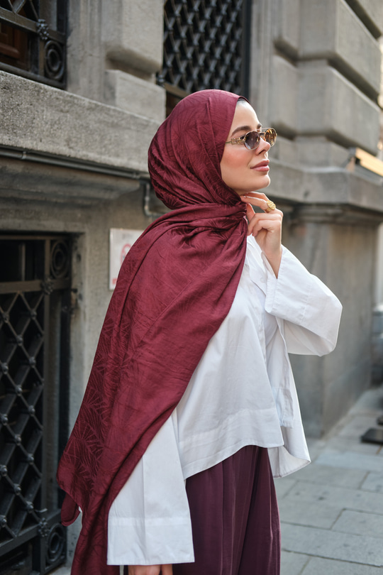Birleşik Desen Şal Bordo