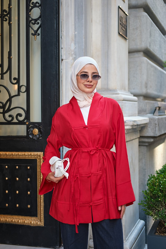 Ön Bağlamalı Kimono Kırmızı