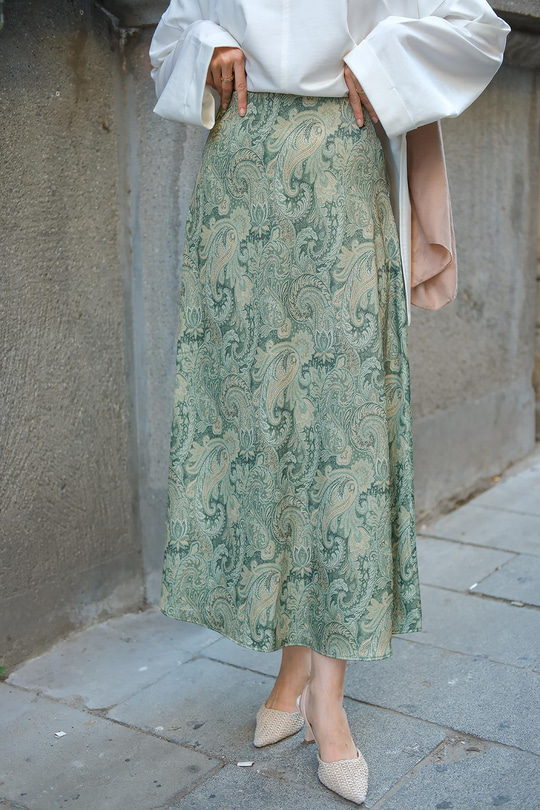 Desenli Saten Etek Yeşil