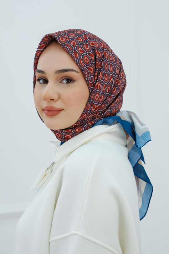 Desenli Soft Eşarp Petrol Mavi