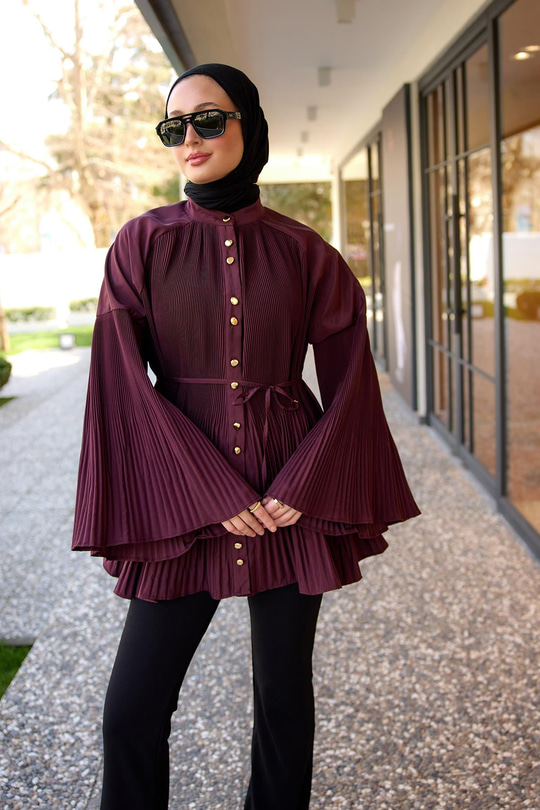 Dik Piliseli Modal Burgonya Gömlek Bordo