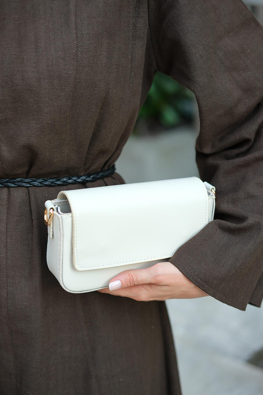 Dikdörtgen Minimal Omuz Çantası Bej