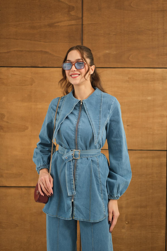 Dikiş Detay Kot Takım Açık Mavi