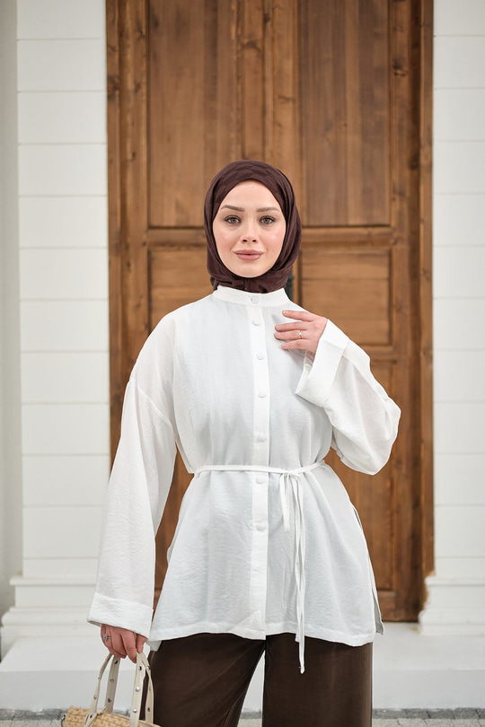 Duble Kol Yırtmaçlı Gömlek Ekru