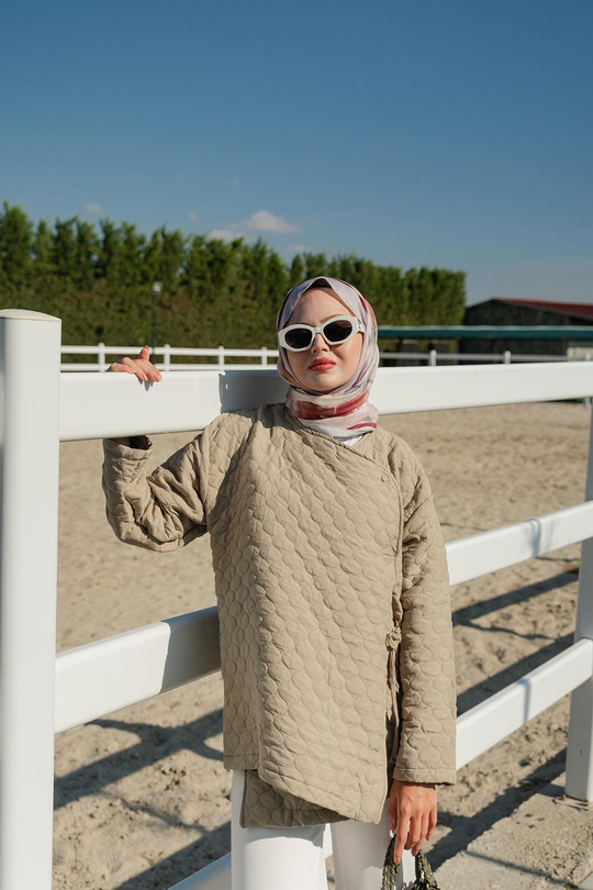 Düğme Detay Bağlamalı Ceket Küf Yeşil