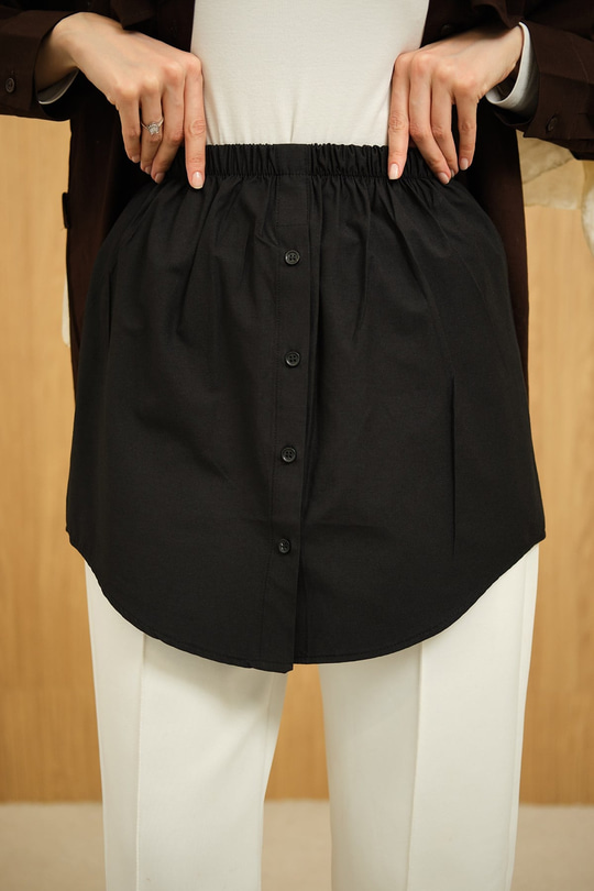 Düğme Detaylı Belden Lastikli İçlik Siyah