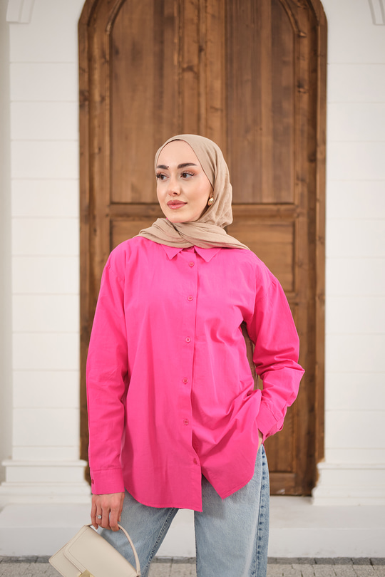 Düz Oversize Gömlek Pembe