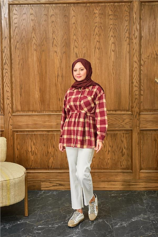 Ekose Desen Gömlek Bordo