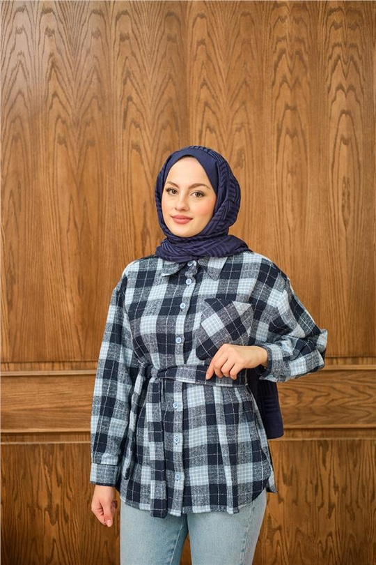 Ekose Desen Gömlek Mavi