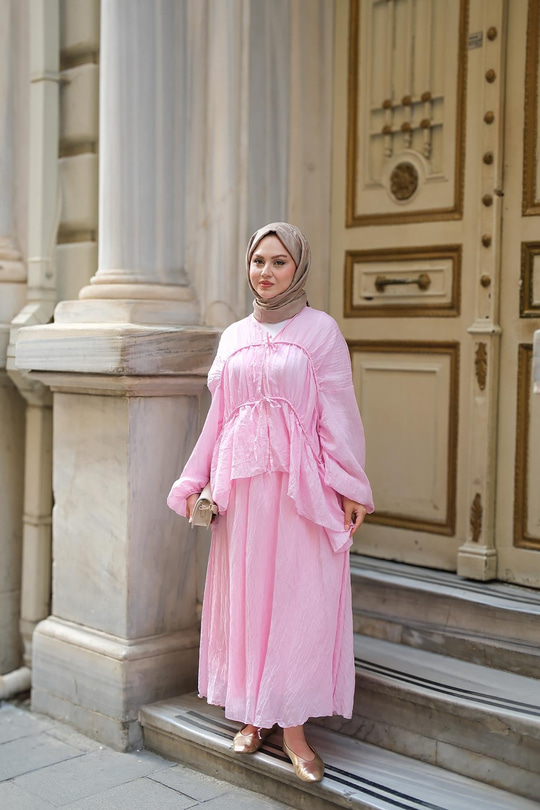 Etekli Kimono Takım Pembe