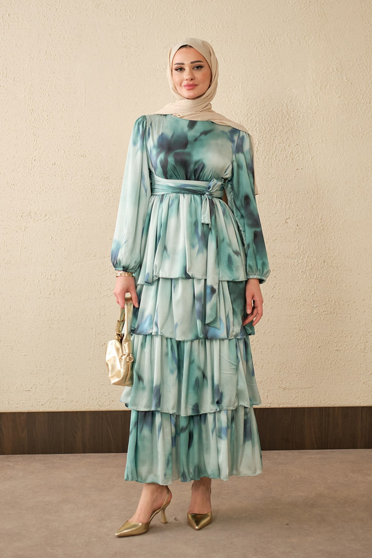 Etnik Deseb Arkadan Bağlamalı Elbise Mavi