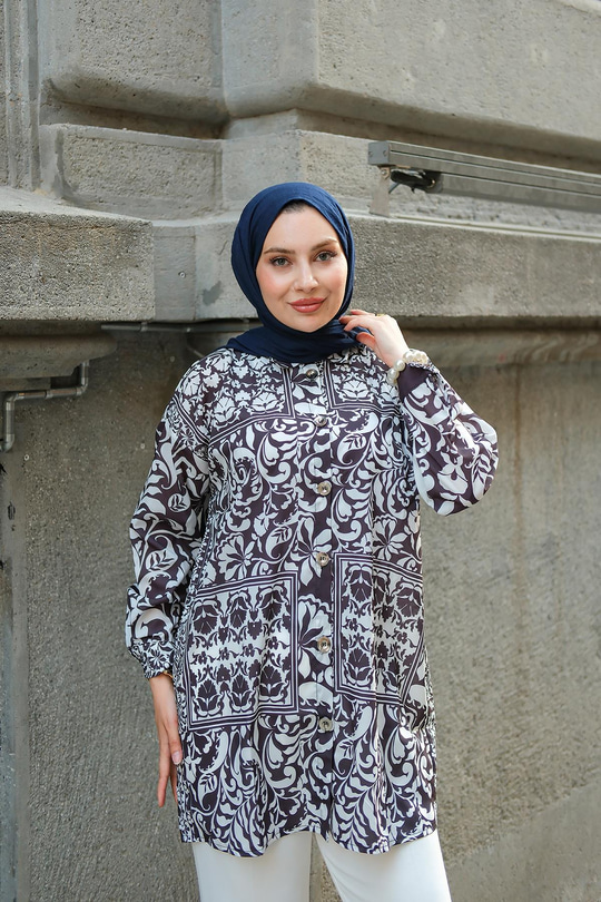 Etnik Desen Gömlek Siyah