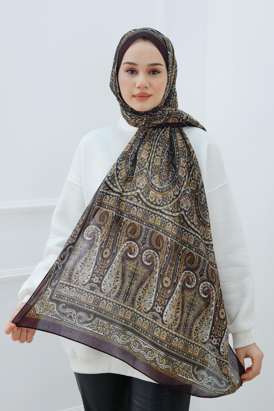 Etnik Desen Şal  Haki Yeşil