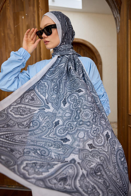 Etnik Desen Soft Şal Açık Gri