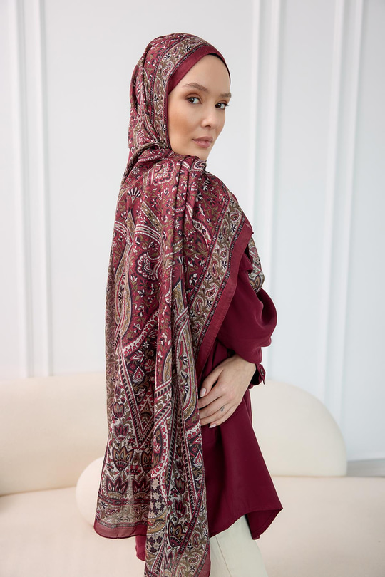 Etnik Desen Soft Şal Bordo