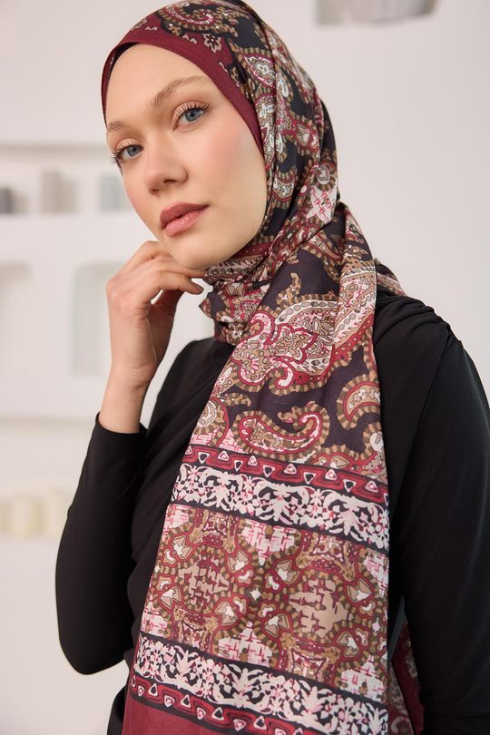 Etnik Desen Soft Şal Bordo