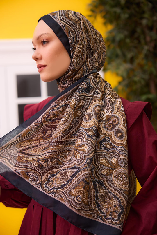 Etnik Desen Soft Şal Lacivert