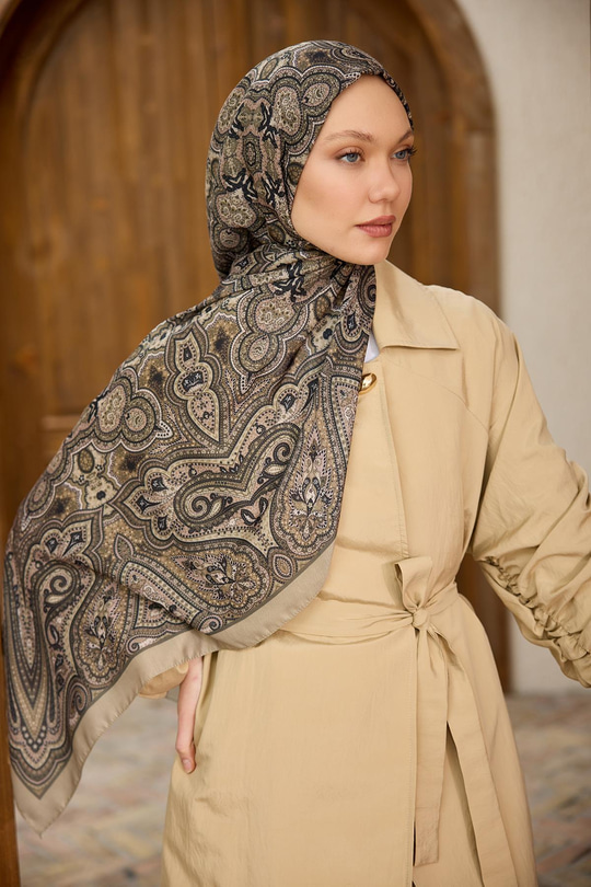 Etnik Desen Soft Şal Vizon