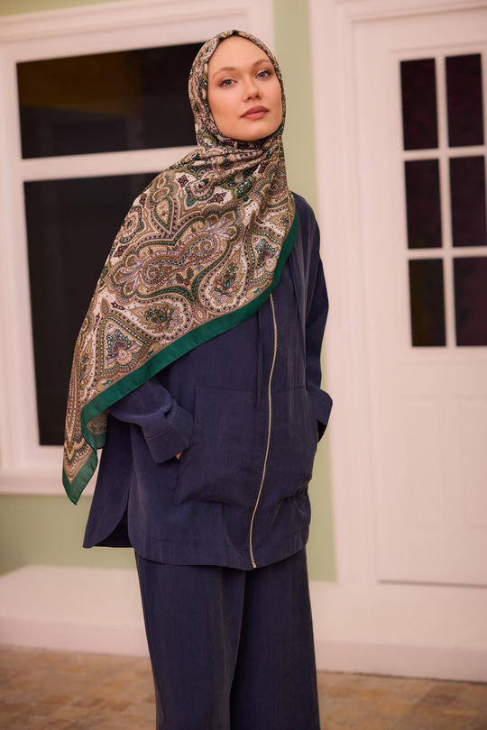 Etnik Desen Soft Şal Zümrüt Yeşil