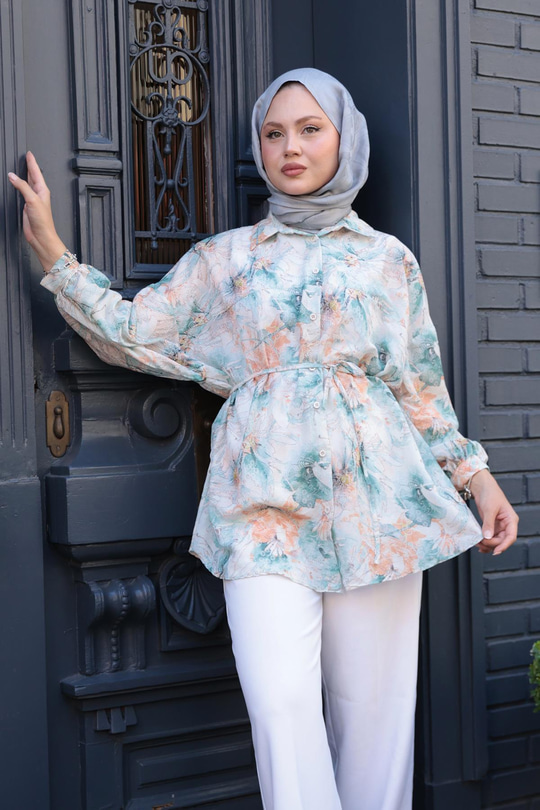 Etnik Desenli Gömlek Yeşil