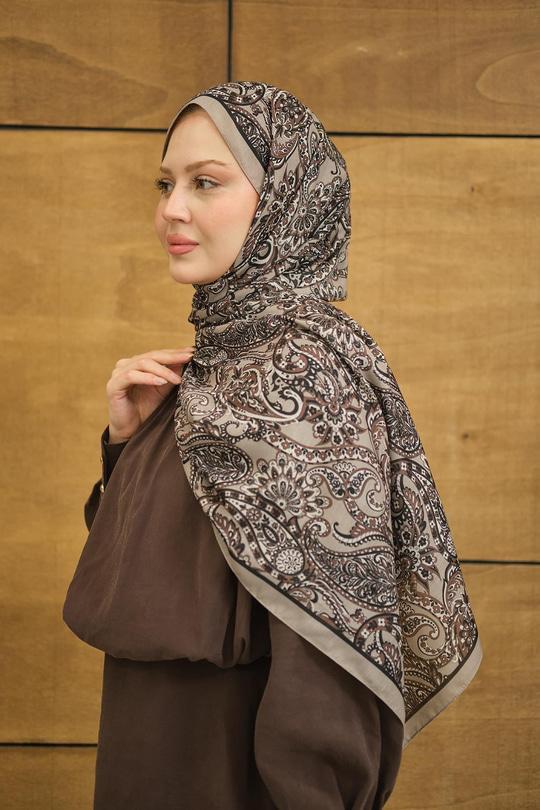 Etnik Yaprak Desen Şal Vizon