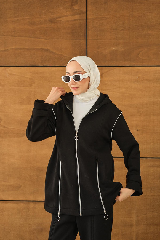 Fermuar Detaylı İkili Takım Siyah