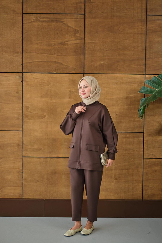 Fermuarlı İkili Takım Kahverengi