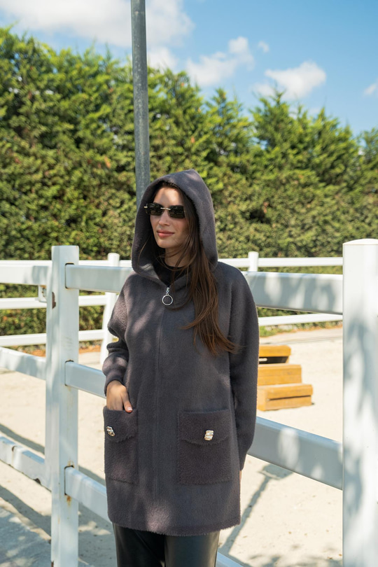 Fermuarlı Triko Ceket Füme