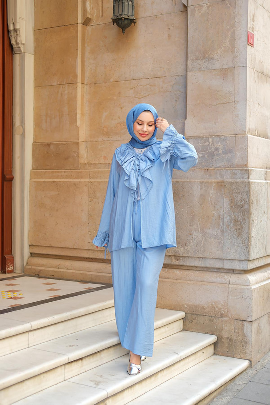 Fırfır Detay İkili Takım Açık Mavi