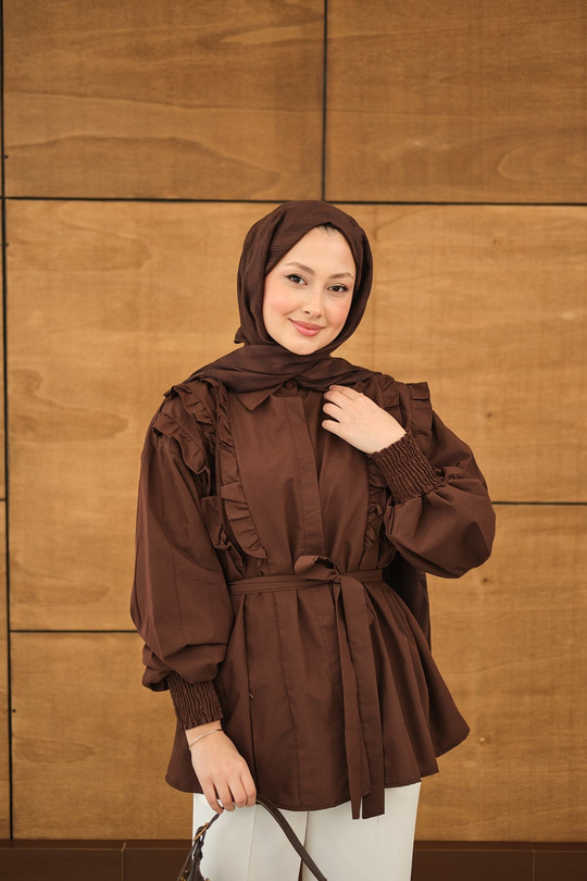 Fırfır Detaylı Gömlek Kahverengi