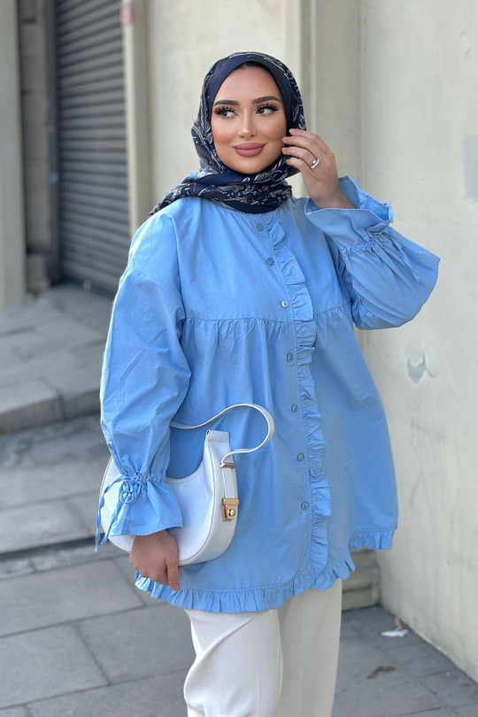 Fırfır Detaylı Gömlek Mavi