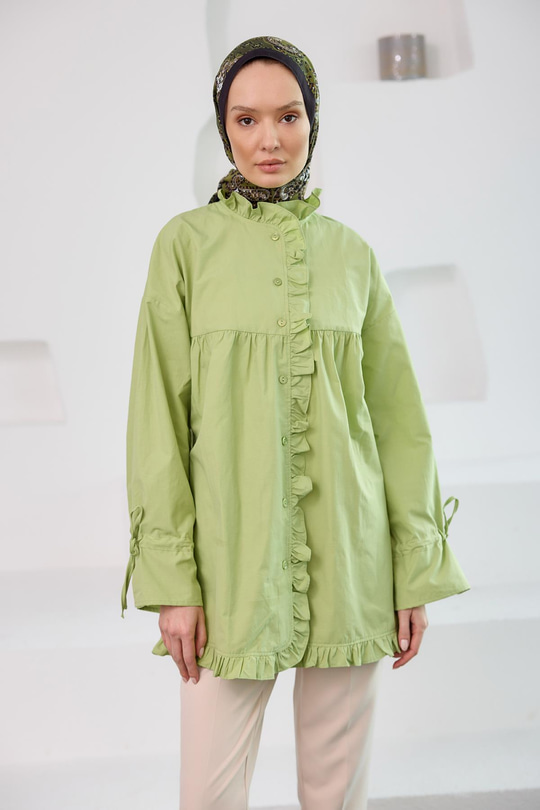 Fırfır Detaylı Gömlek Yeşil