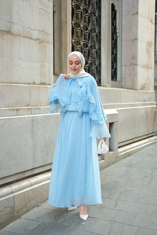 Fırfırlı İspanyol Tensel Takım Mavi