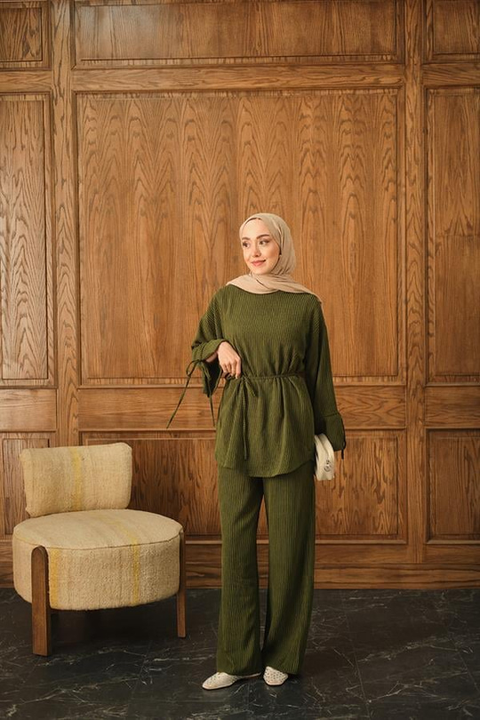 Fitilli İkili Takım Haki Yeşil
