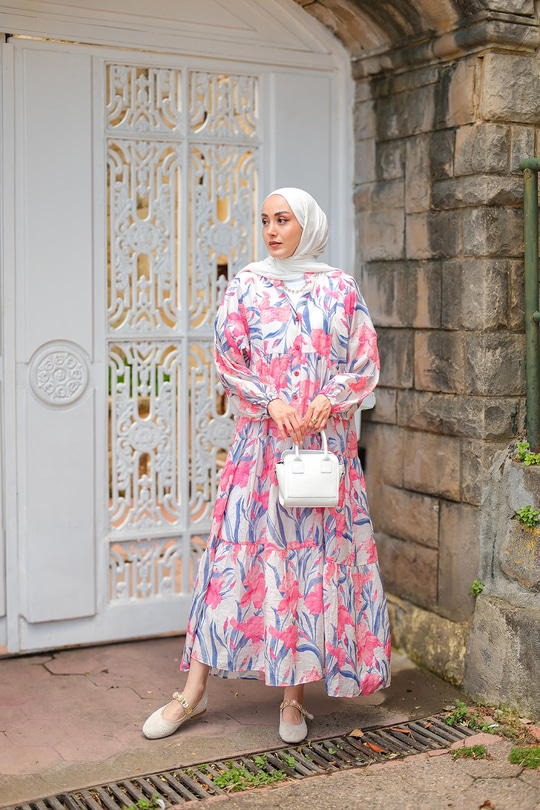 Flora Çicek Desenli Elbise Pembe
