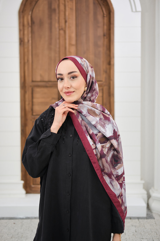 Flora Desen Şal Bordo