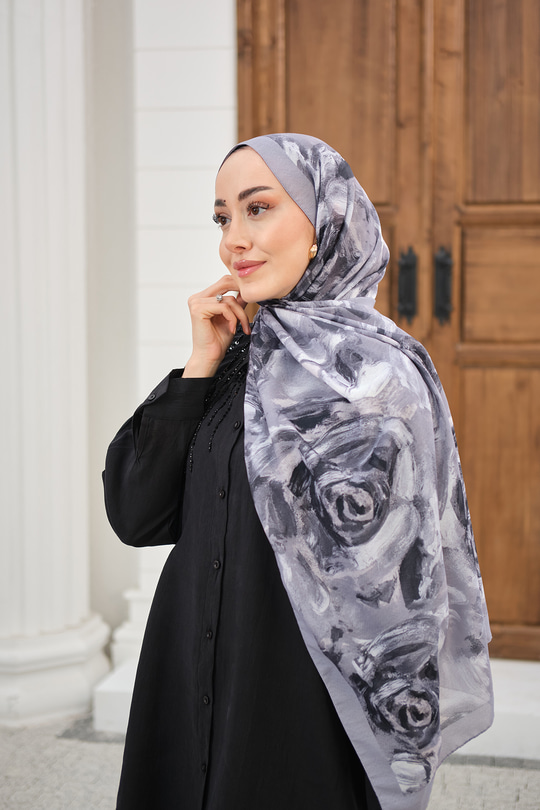 Flora Desen Şal Gri