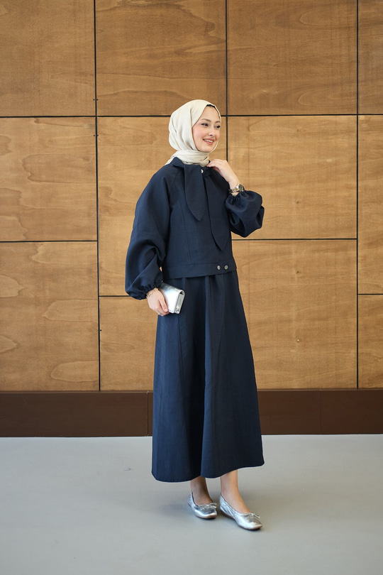Fular Yaka Cupra Etekli Takım Lacivert