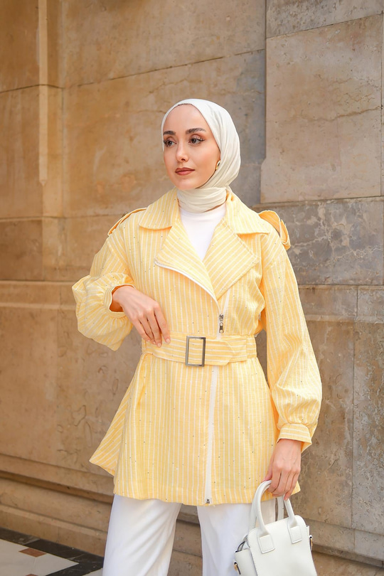 Gabardin Pul Detaylı Ceket Sarı