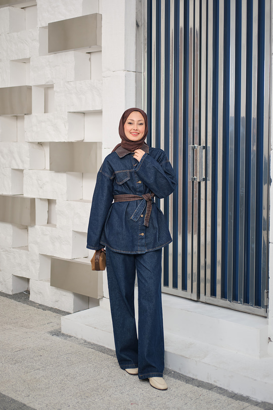 Garnili Yaka Detay Kot Takım Lacivert