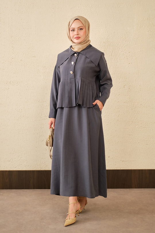 Gemici Yaka Fırfır Detay Takım Antrasit