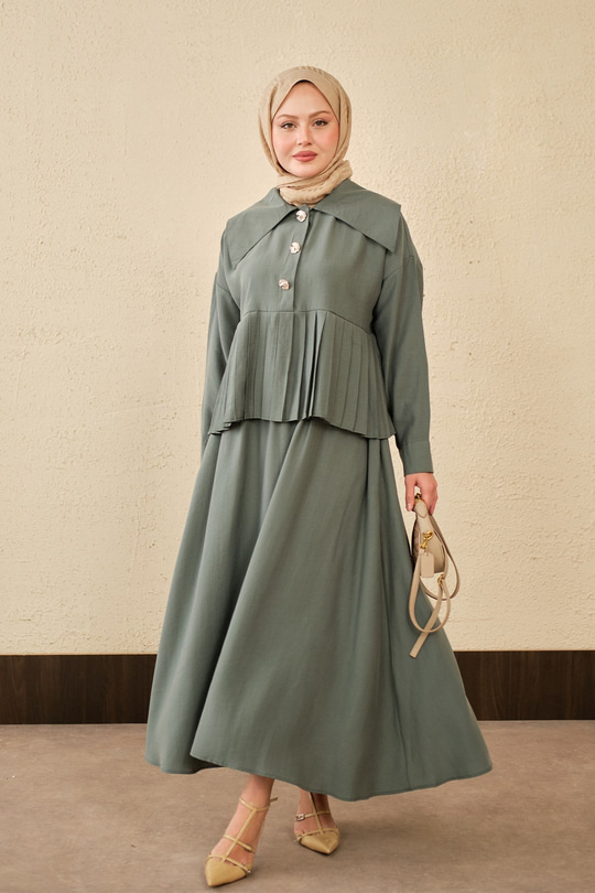 Gemici Yaka Fırfır Detay Takım Mint Yeşil