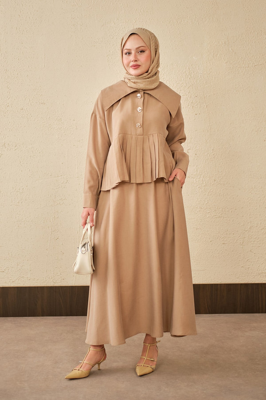 Gemici Yaka Fırfır Detay Takım Vizon