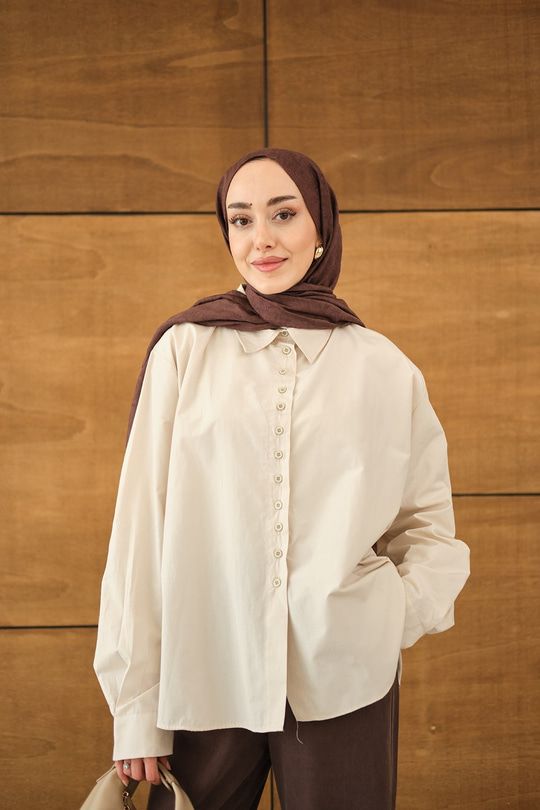 Geniş Kesim Gömlek Krem