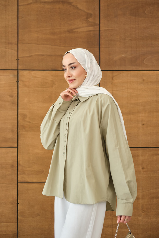 Geniş Kesim Gömlek Küf Yeşil